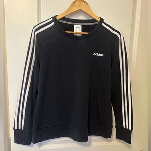Adidas 3 stripe black crew sweatshirt. EUC